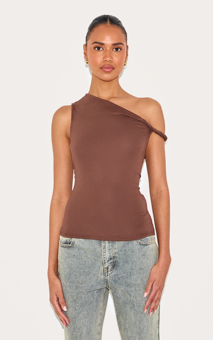 Mocha Soft Cotton Twist Detail Long Vest Top image 1