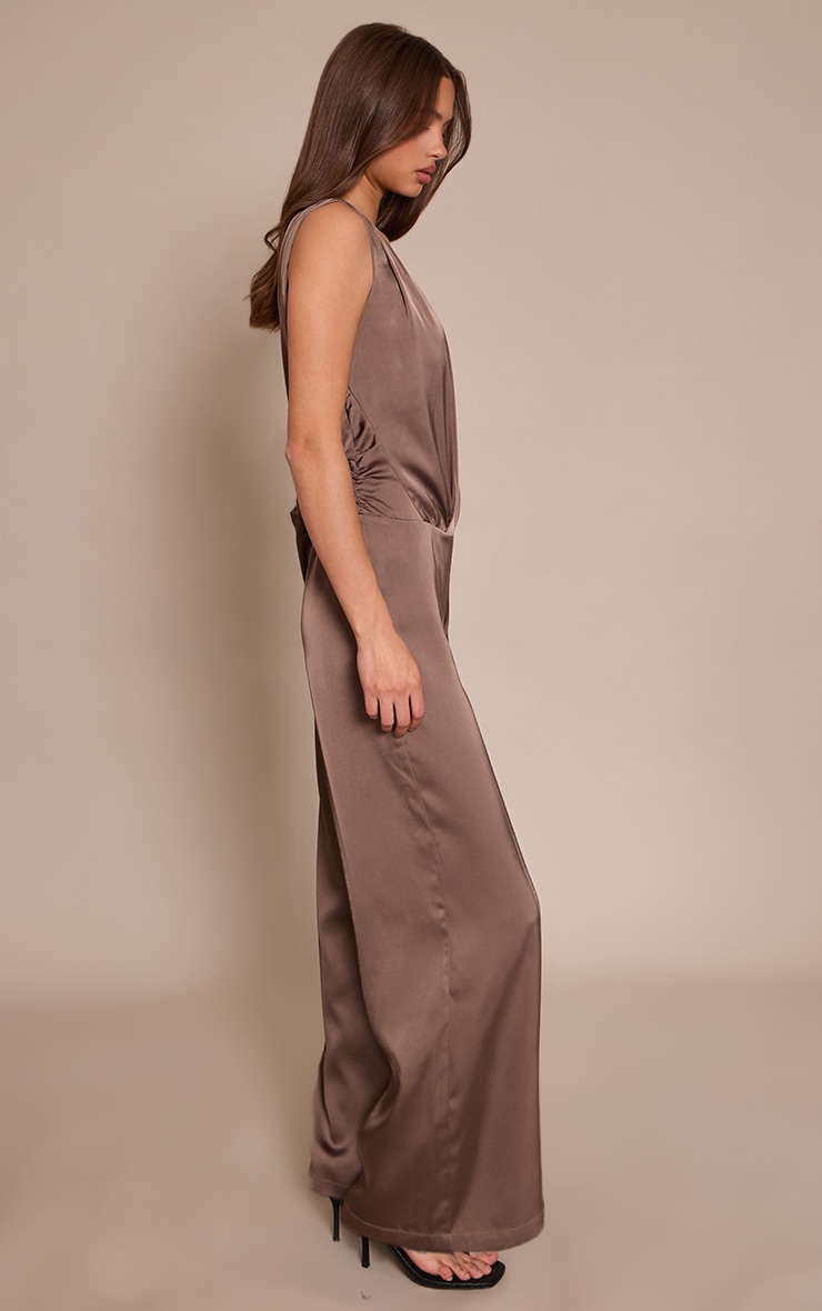 Deep Taupe Satin Plunge Dropped Waist Jumpsuit image 3