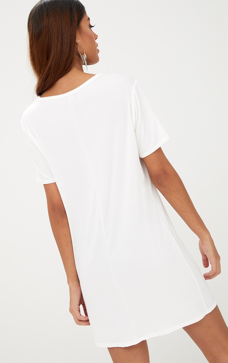 White Embroidered Insert T Shirt Dress PrettyLittleThing