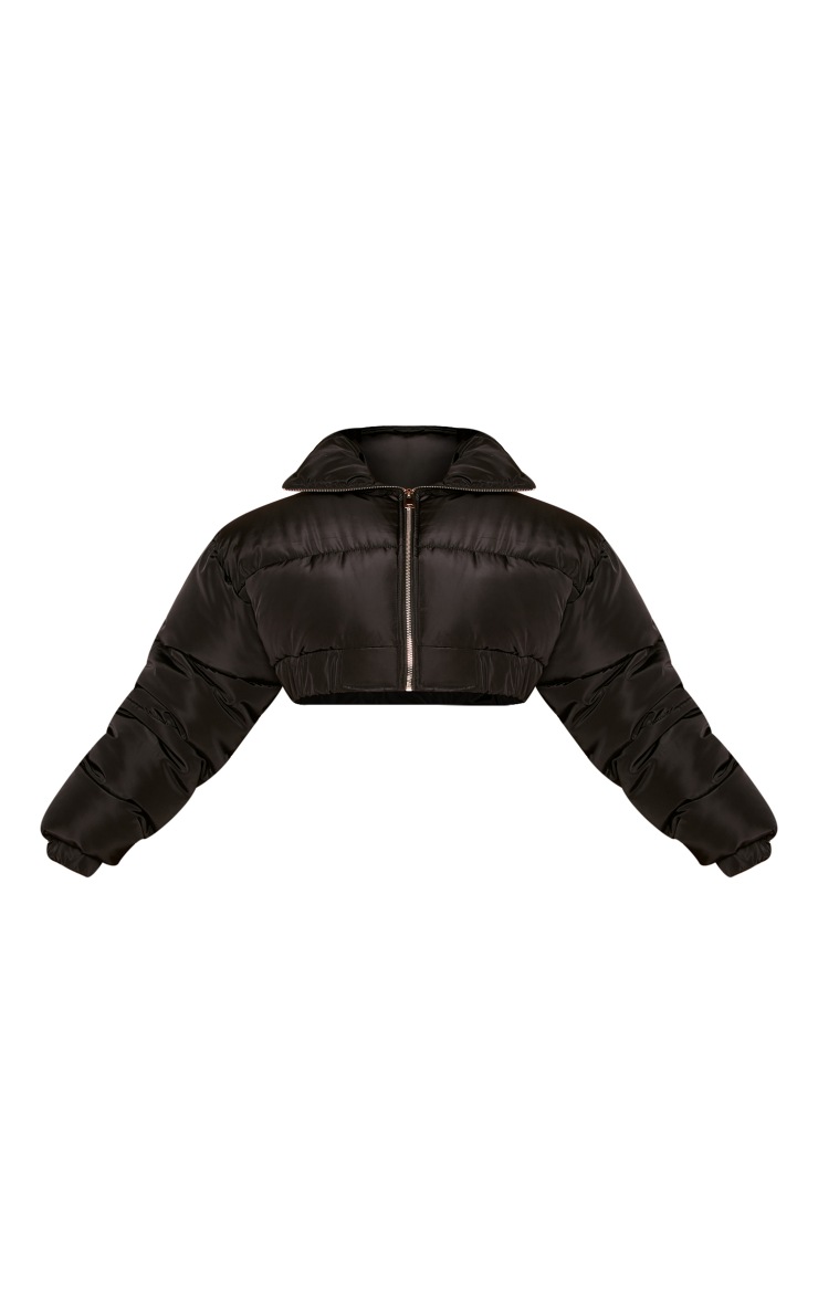 Plus Black Elastic Hem Cropped Puffer Jacket image 4