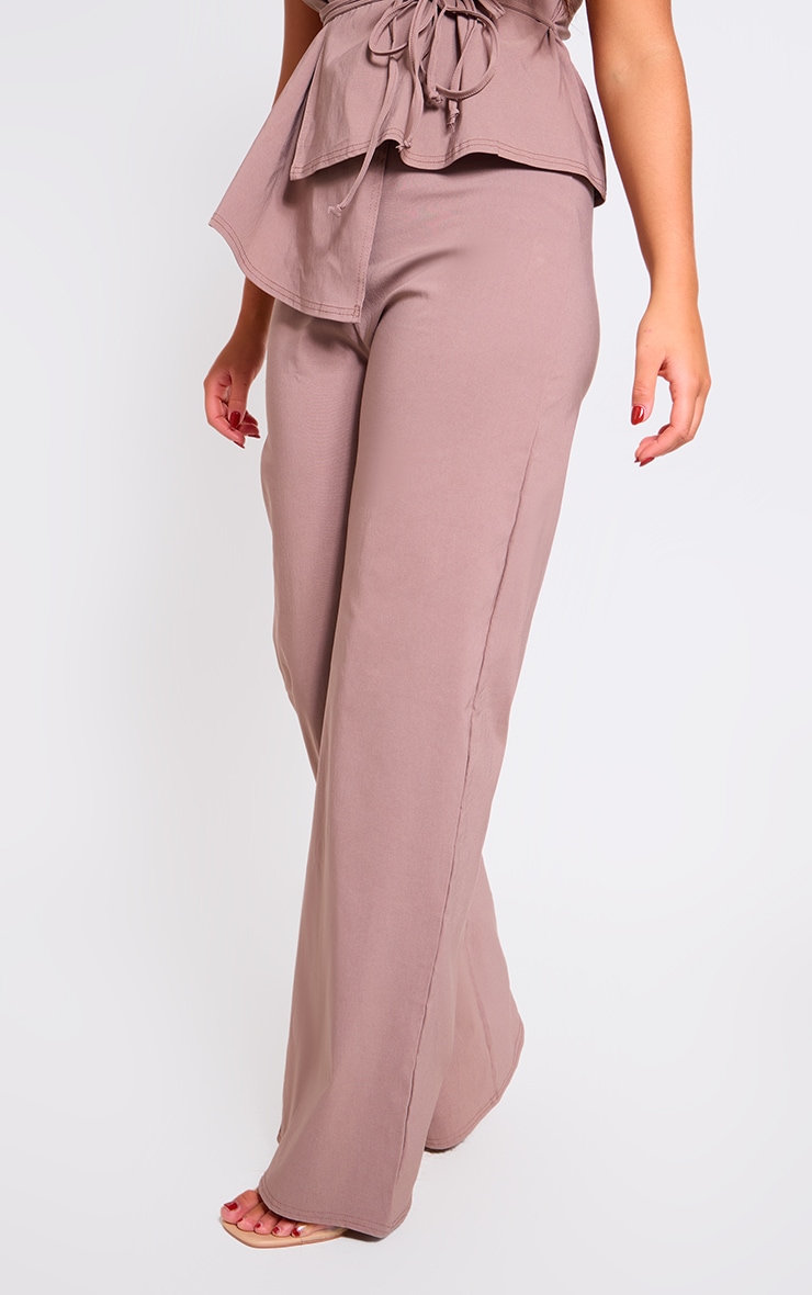 Mocha Stretch Woven Mid Rise Wide Leg Trousers image 2