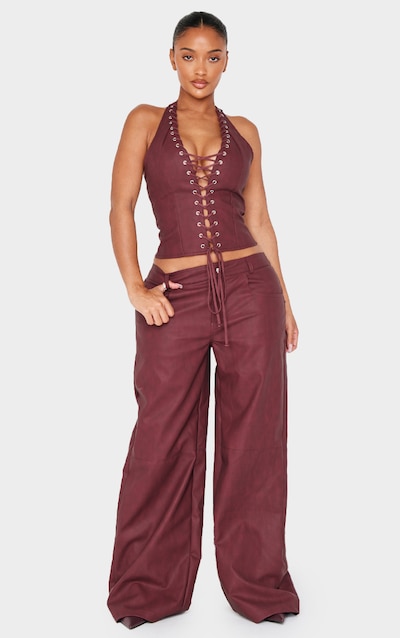 Shape Burgundy Washed Faux Leather Wide Leg Trousers