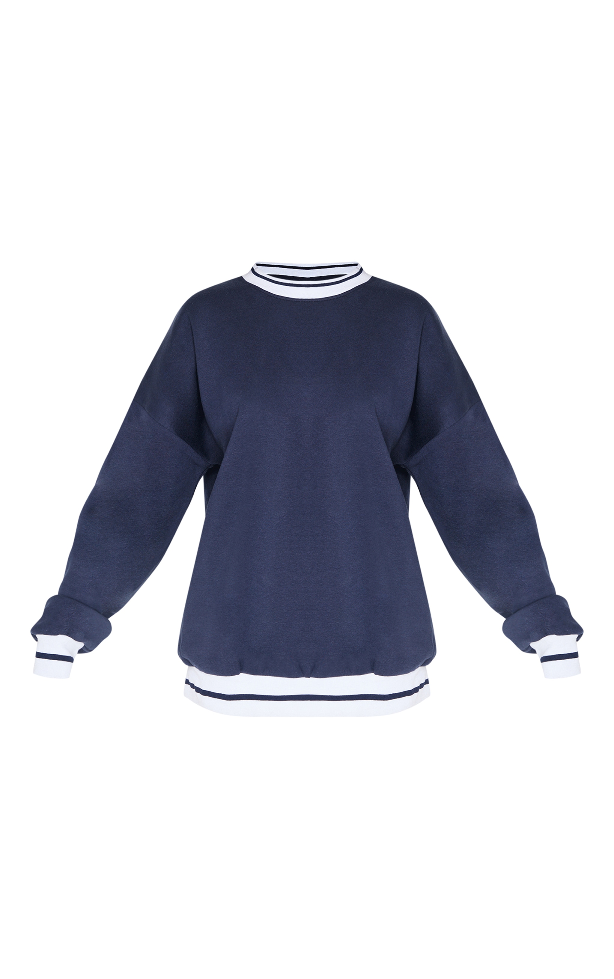 Navy Striped Ribbed Hem Oversized Sweatshirt image 5