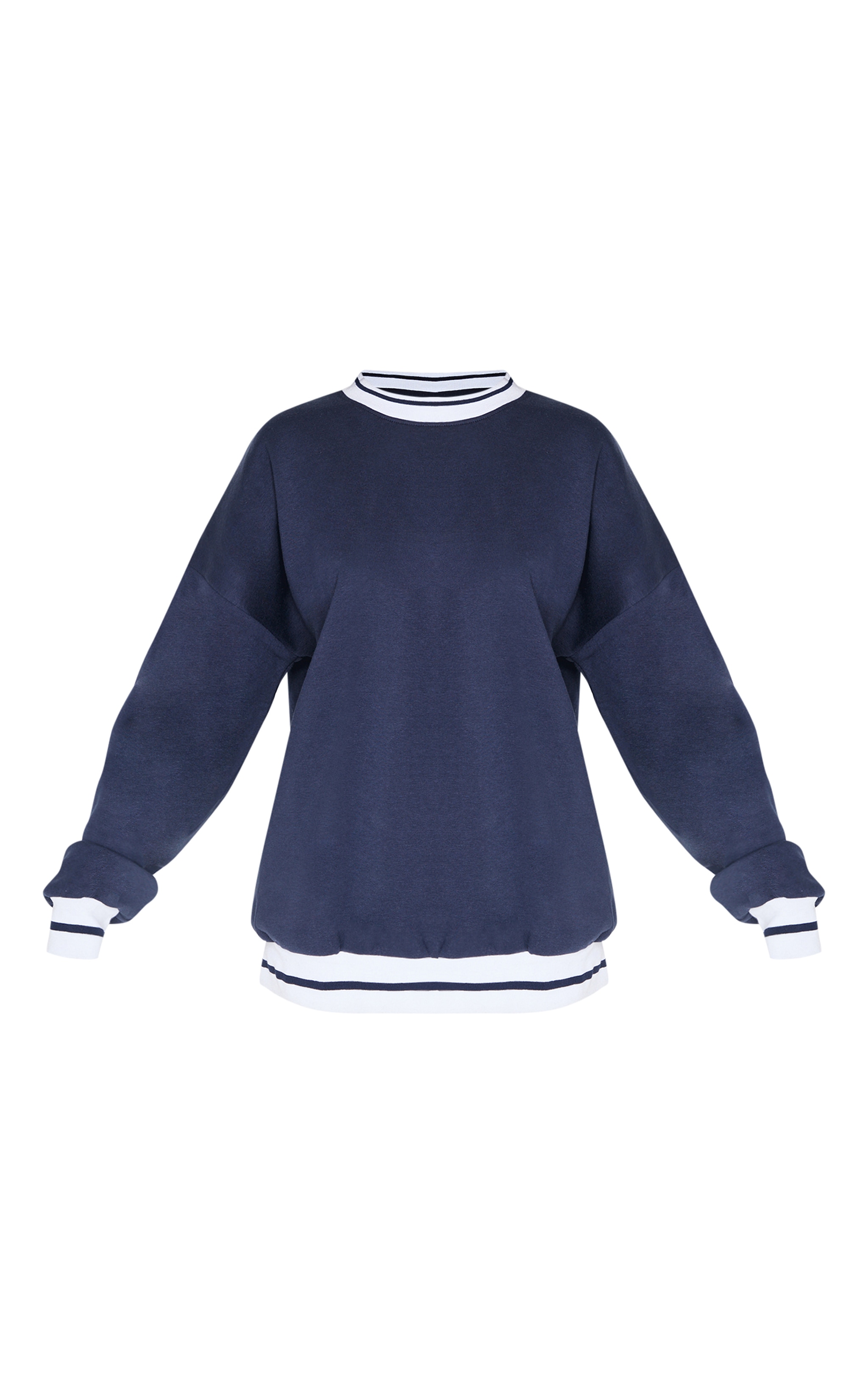  Navy Striped Ribbed Hem Oversized Sweatshirt image 5