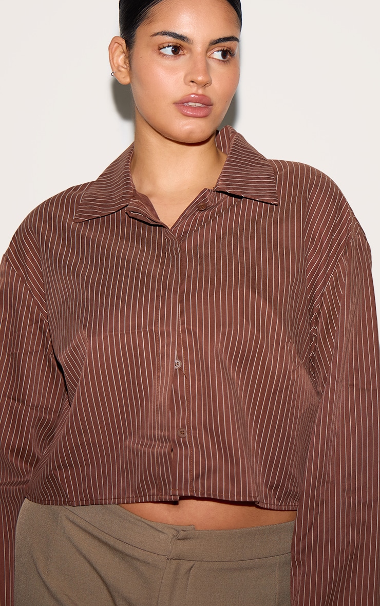 Plus Brown Faux Suede Cropped Striped Shirt image 4