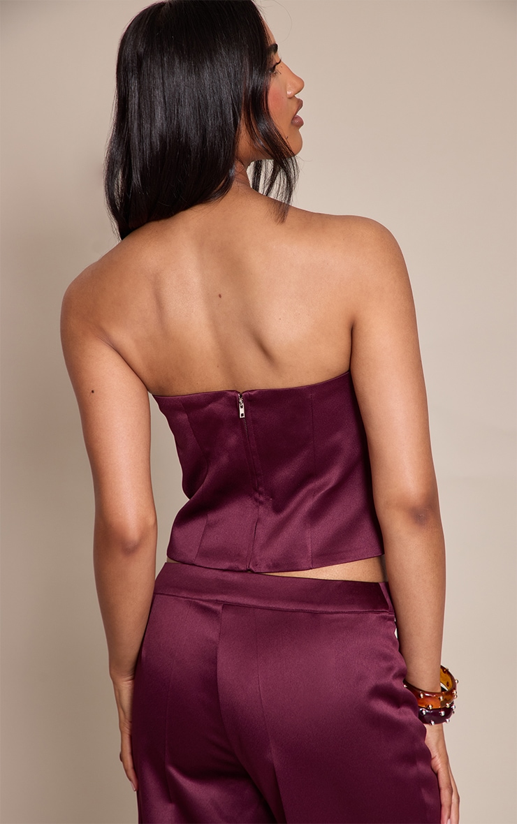 Top bustier satiné rouge vin foncé image 2