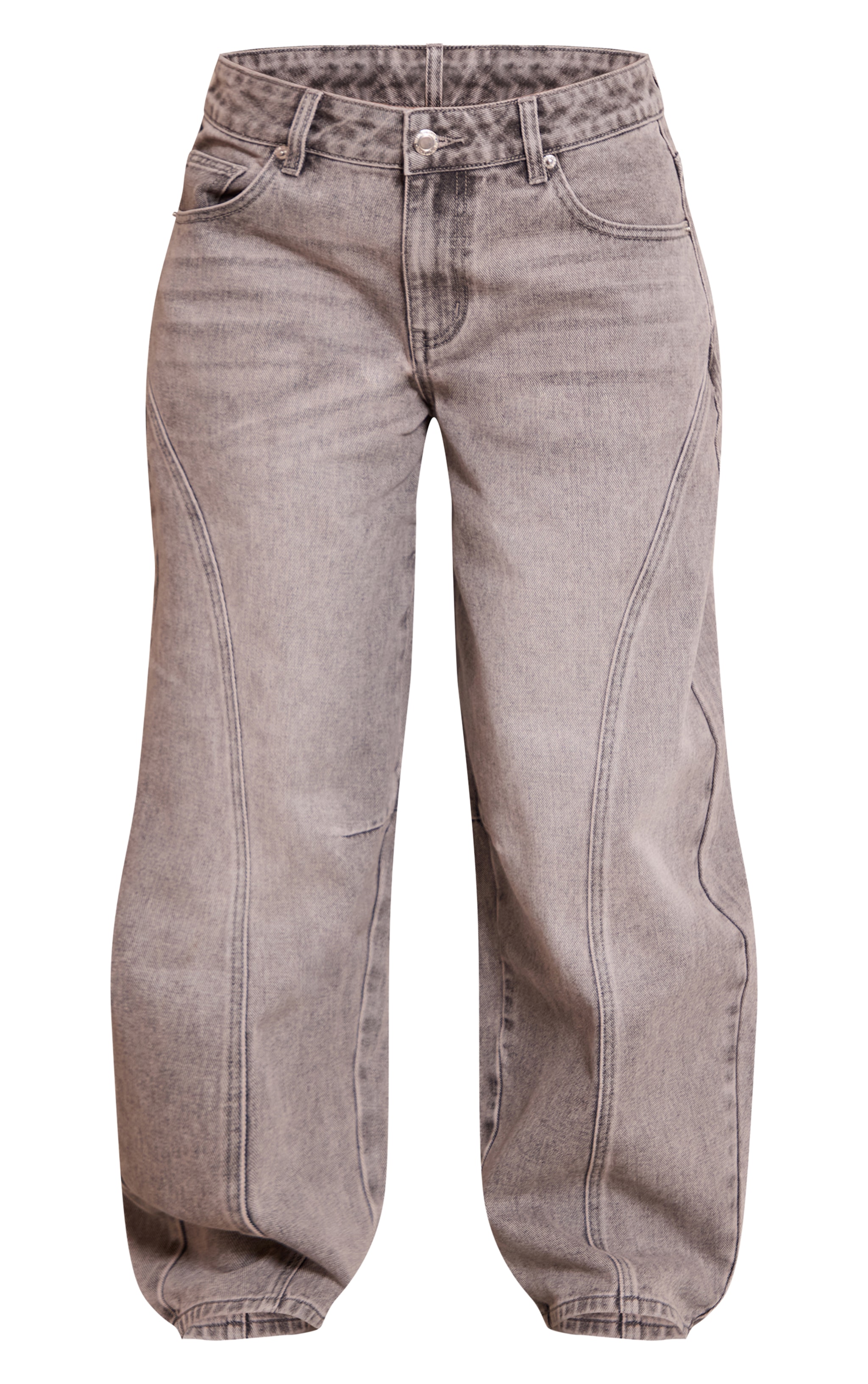Petite Grey Seam Detail Barrel Jeans image 5
