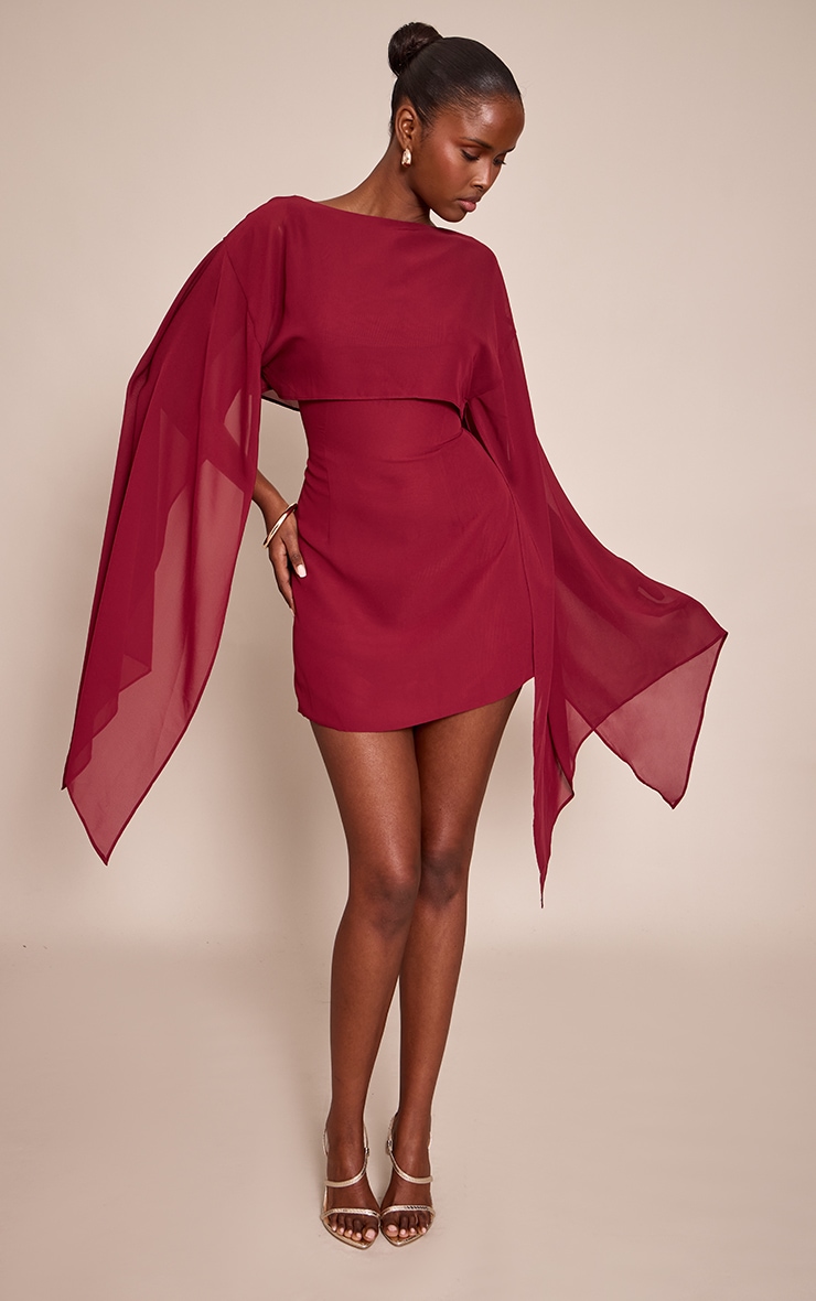 Burgundy Cape Detail Mini Dress image 3