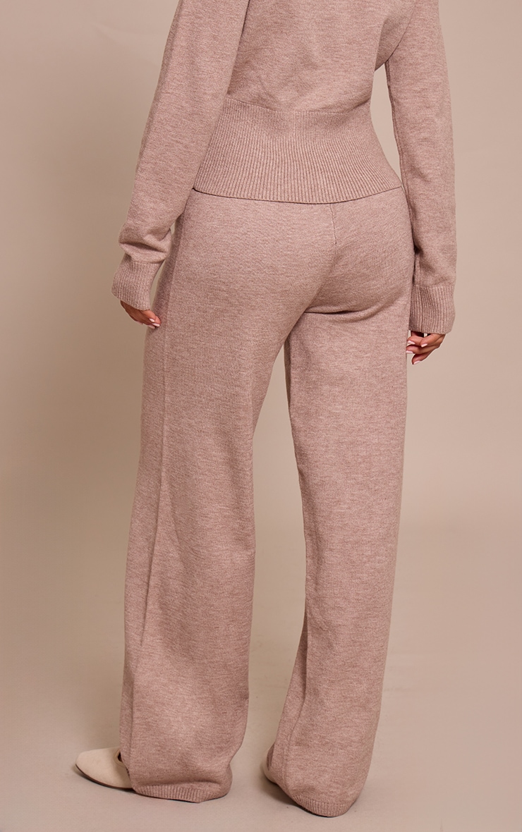 Petite Taupe Wide Leg Knitted Pants image 3