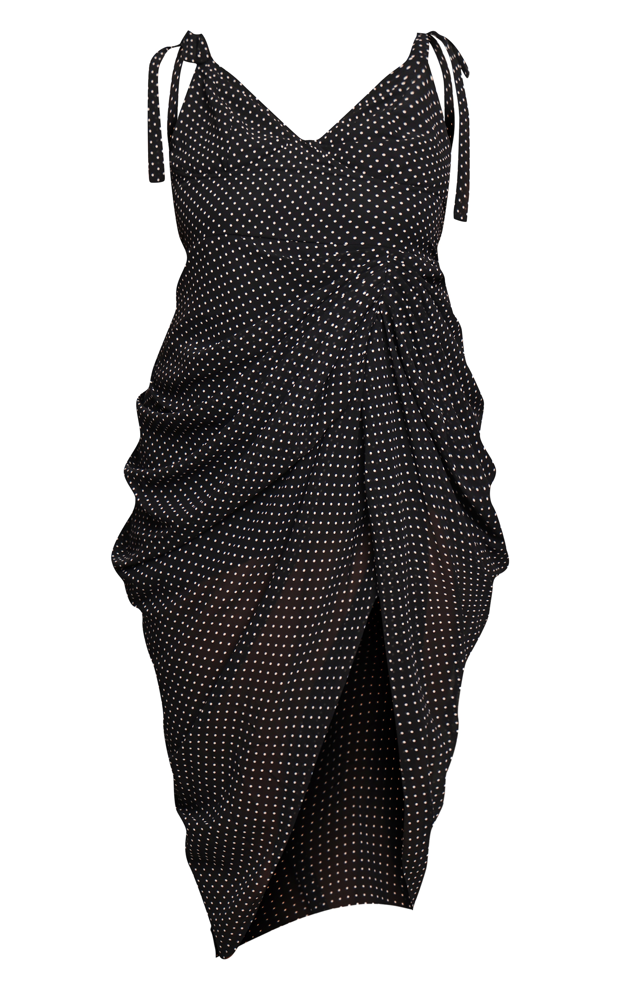 Plus Robe mi-longue texturée noire à pois et col bardot image 5