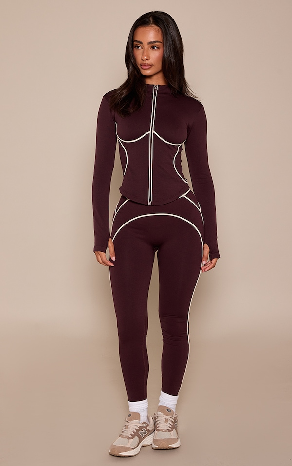 Petite Chocolate Seamless Contrast Detail Leggings
