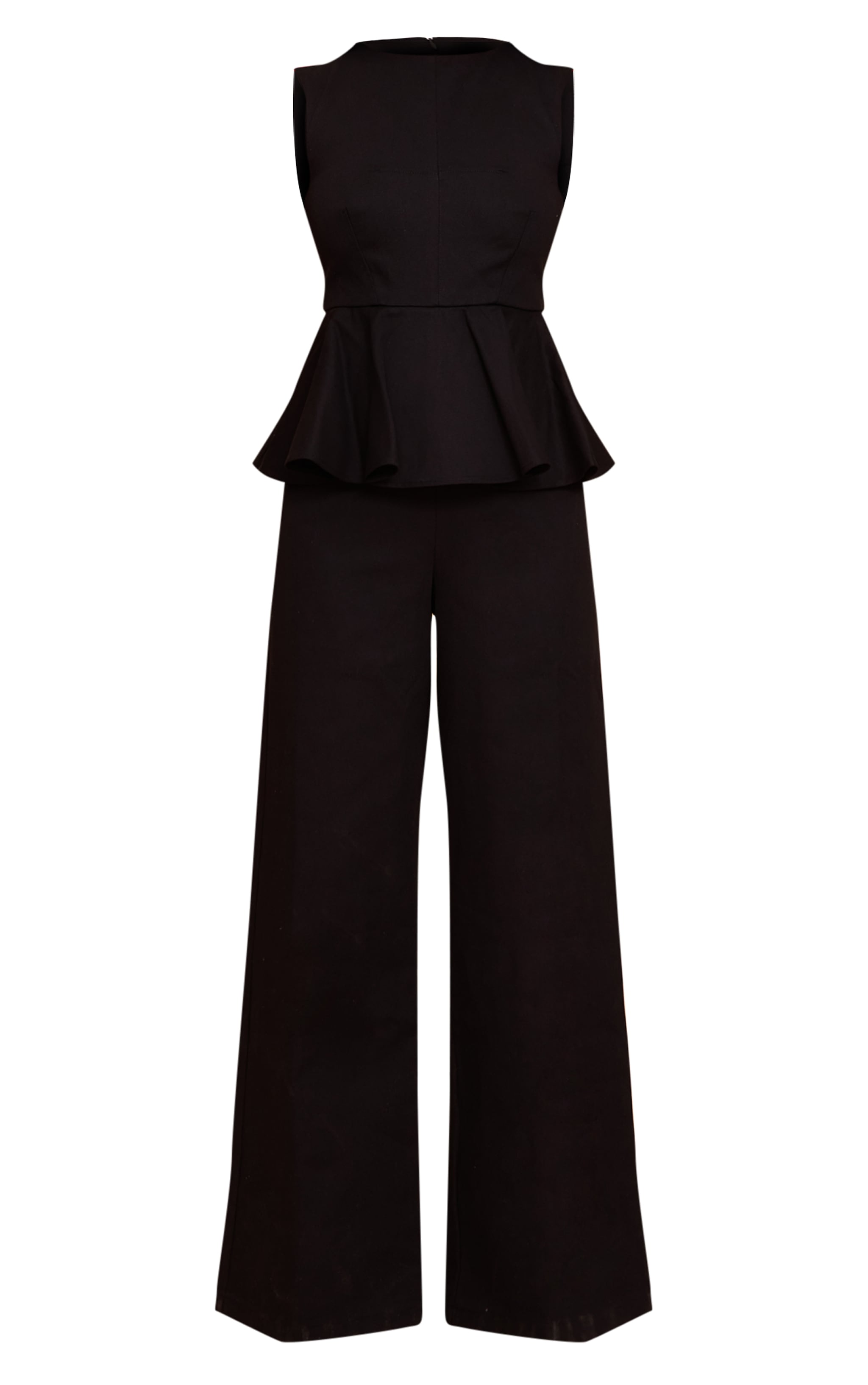 Black Cotton Peplum Detail Wide Leg Jumpsuit image 5
