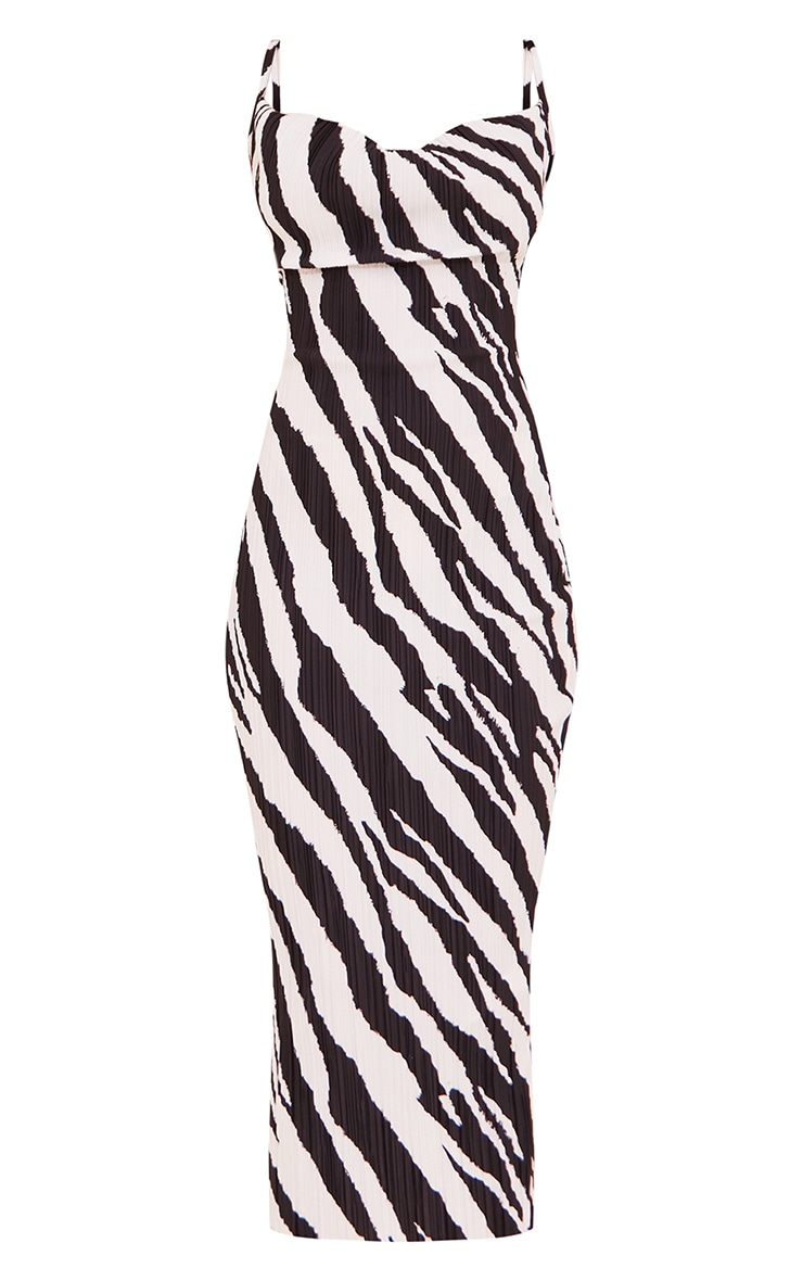 Tall White Zebra Print Plisse Strappy Midi Dress image 5