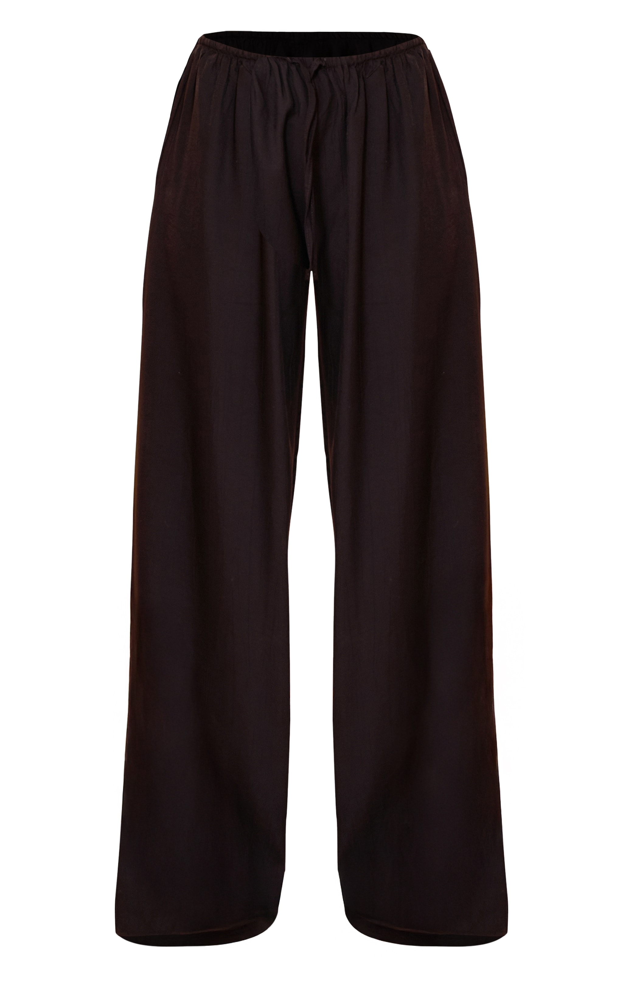 Black Textured Wide Leg Draw String Pants image 5