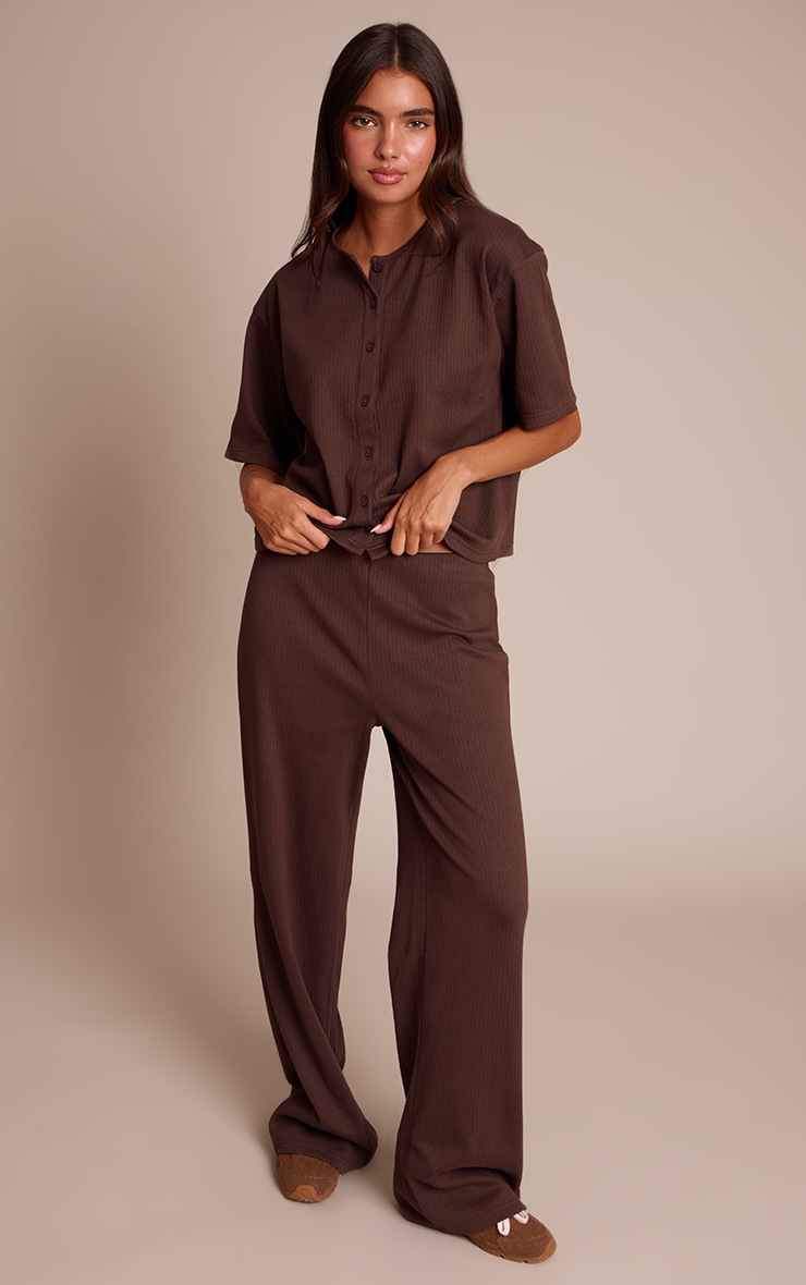 Haut en maille tricot côtelée boutonné marron chocolat image 3