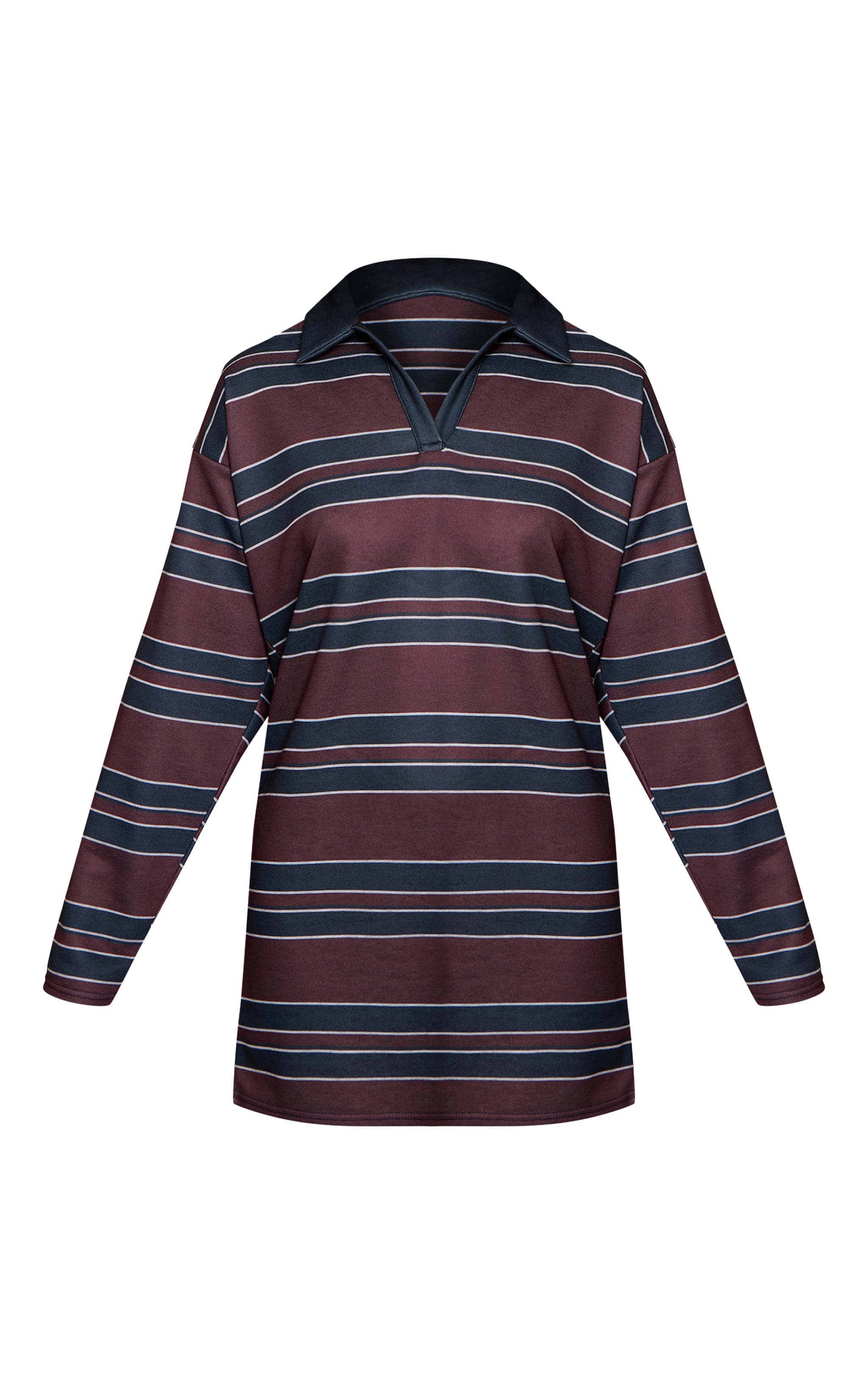 Robe droite bordeaux rayée contrastée à col replié et manches longues image 5
