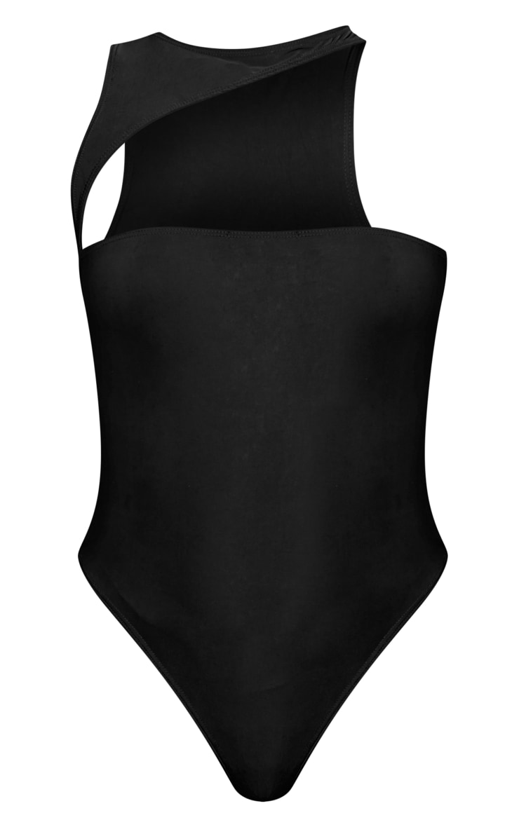  Black Slinky Asymmetric Cutout Sleeveless Bodysuit image 1