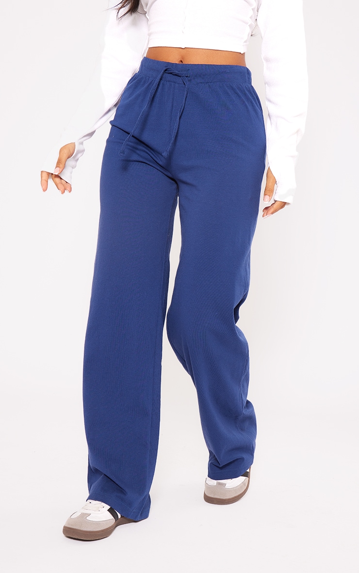 Petite Midnight Blue Straight Leg Jersey Pants image 2