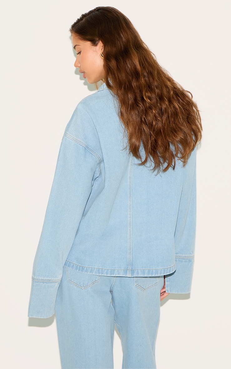 Chemise ample style rugby en jean bleu clair à manches longues image 2