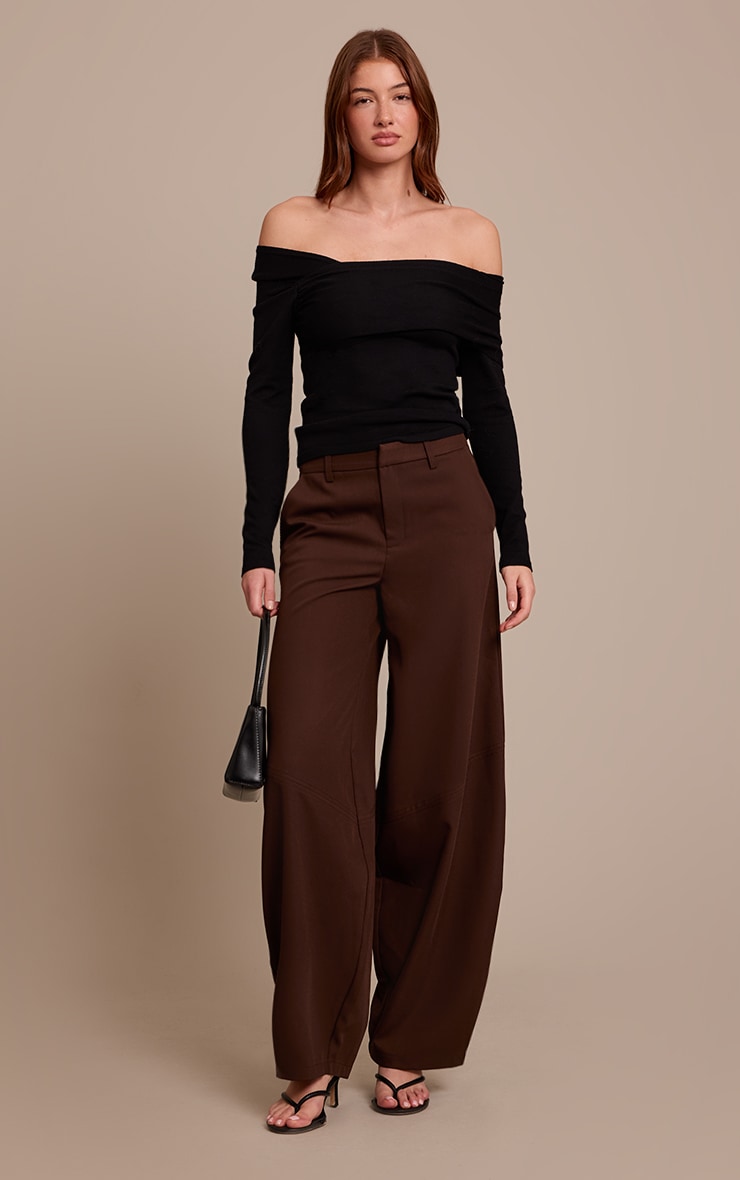 Black Long Sleeve Asymmetric Shoulder Knitted Top image 3