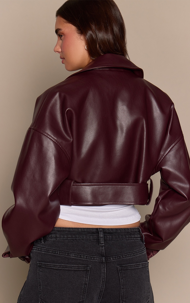 Veste de motard courte en PU chocolat prune image 2