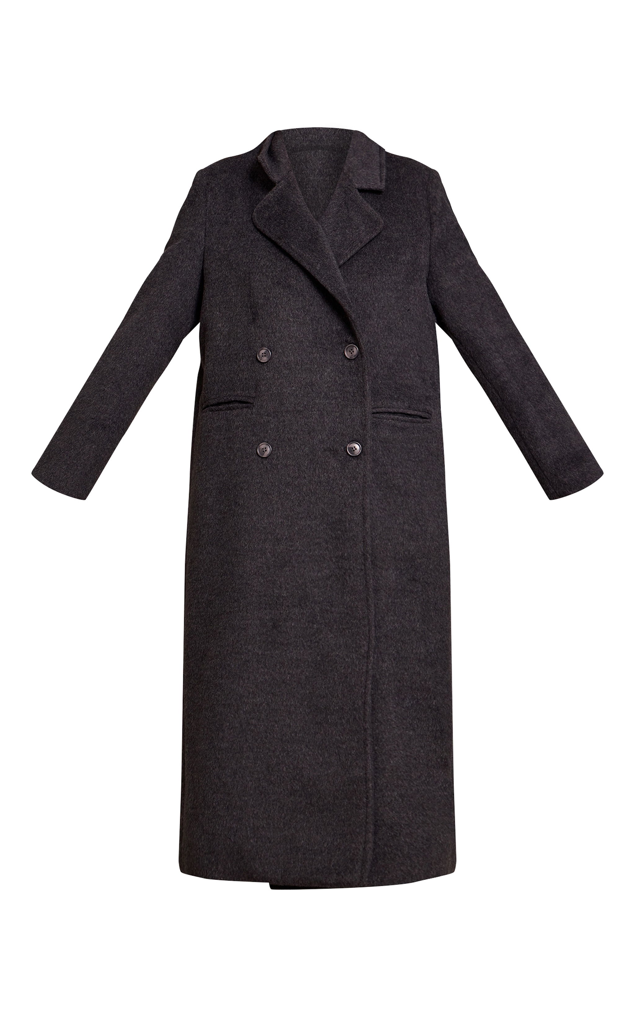 Dark Grey Structured Double Breasted Wool Look Maxi Coat image 5