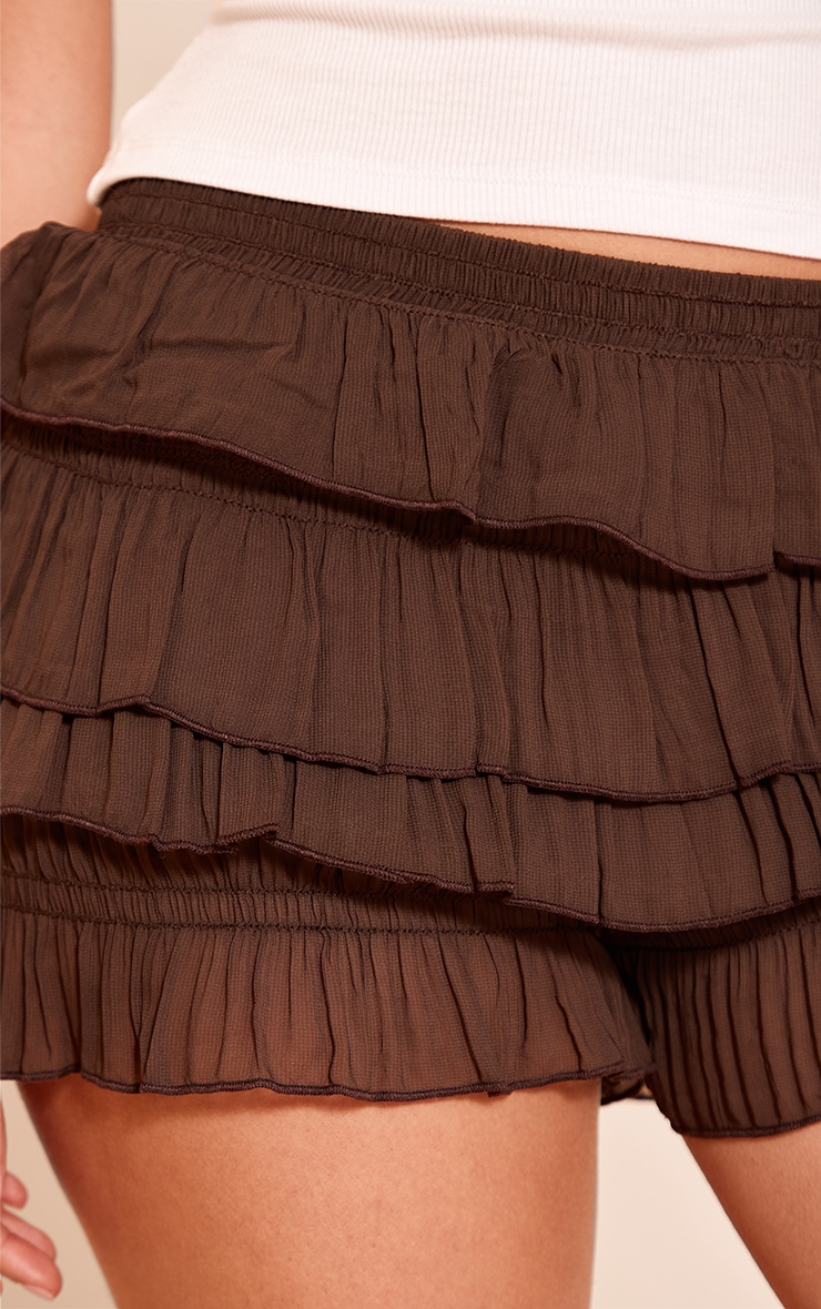 Chocolate Ruched Textured Low Rise Bloomer Shorts image 5