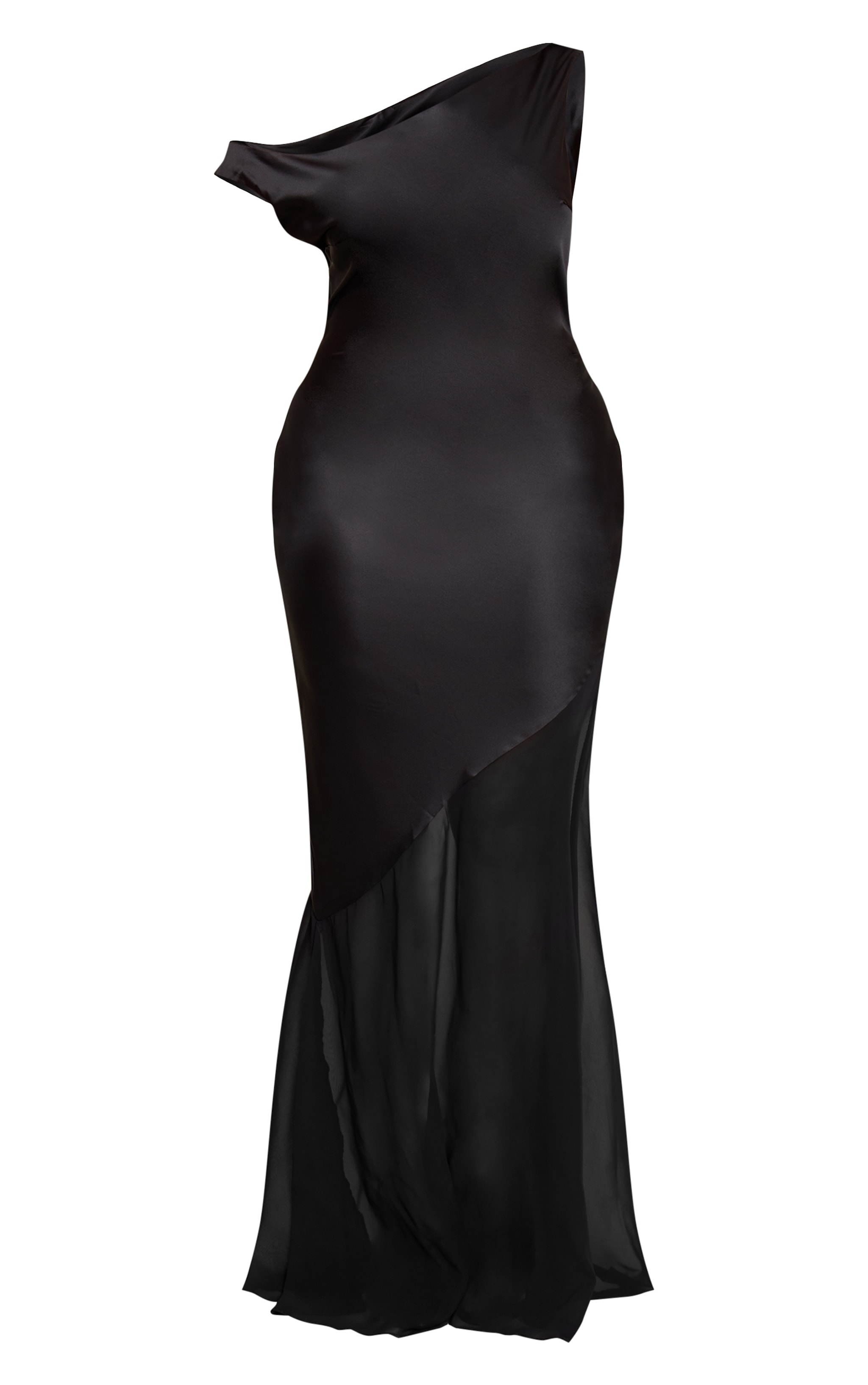 Shape Black Satin Off Shoulder Contrast Sheer Hem Maxi Dress image 5