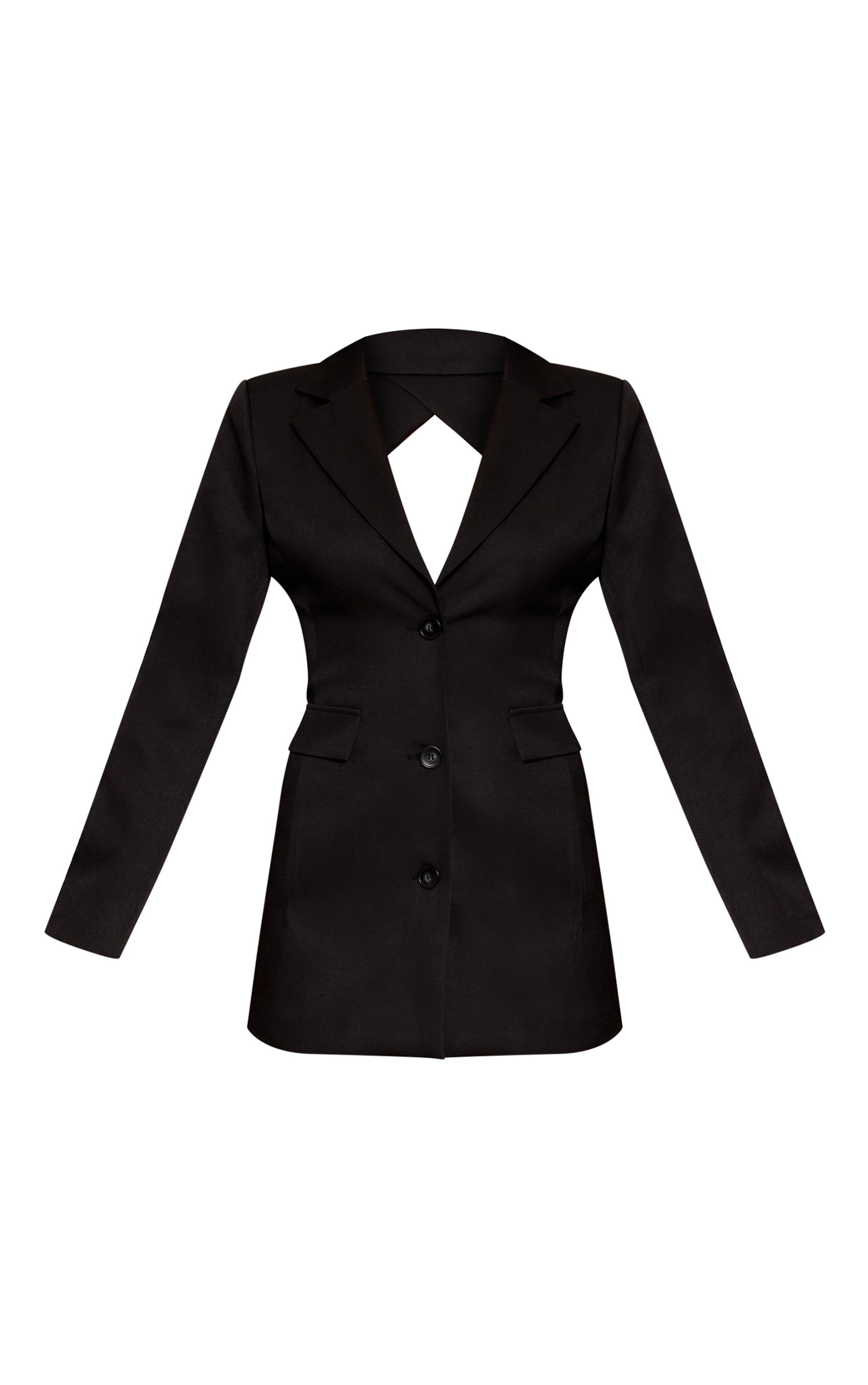 Black Tailored Woven Back Button Detail Blazer Dress image 5
