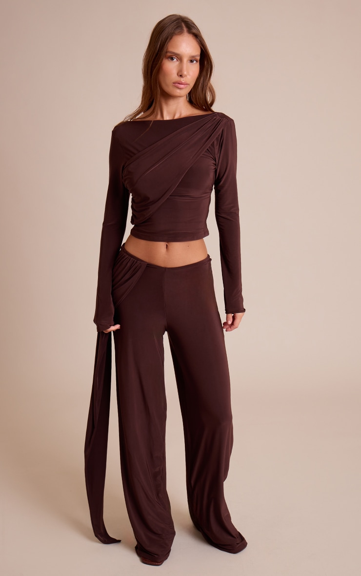 Chocolate Double Layer Slinky Drape Top image 3