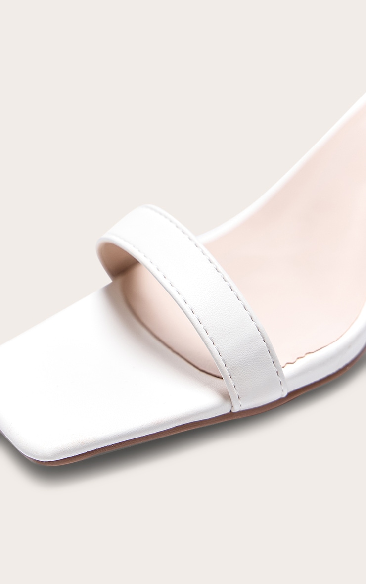 White Wide Fit PU Square Toe Lace Up Low Block Heeled Sandals image 4