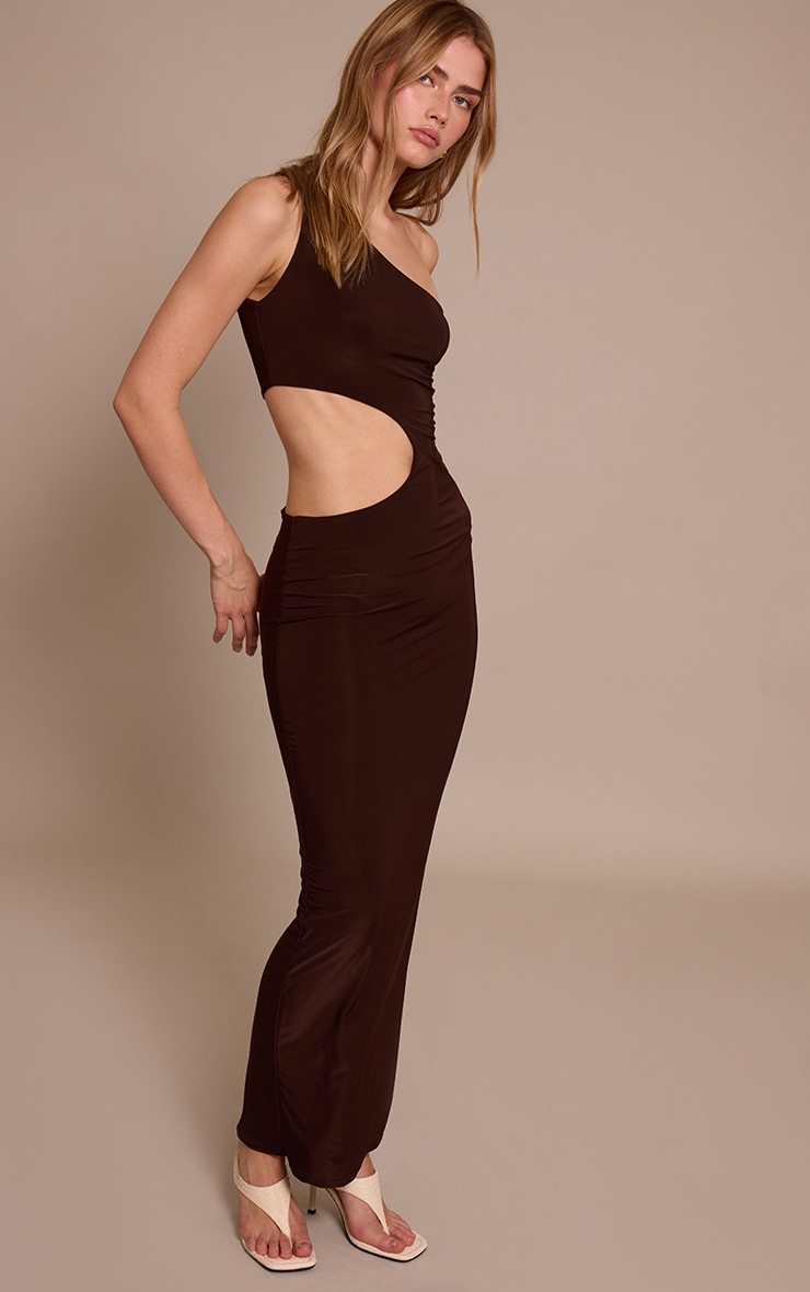 Chocolate Slinky Cut Out Bodycon Maxi Dress image 3