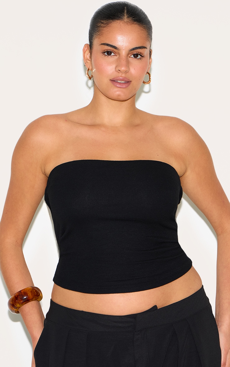 Plus Black Soft Rib Bandeau Top image 1