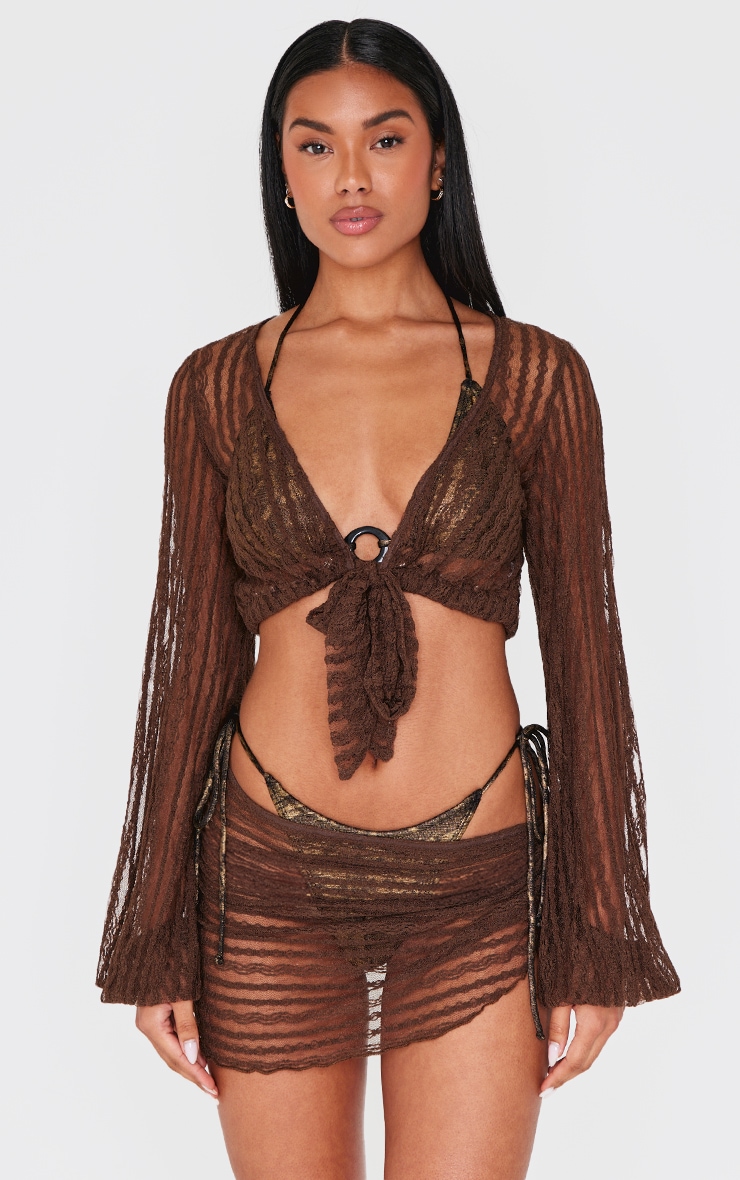 Brown Textured Tie Side Beach Sarong image 4