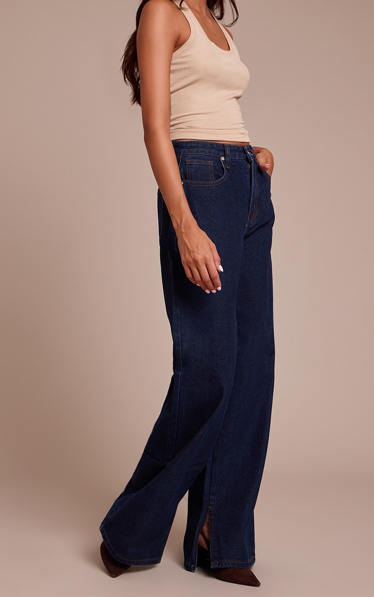 Indigo High Rise Split Hem Boyfriend Jeans image 2