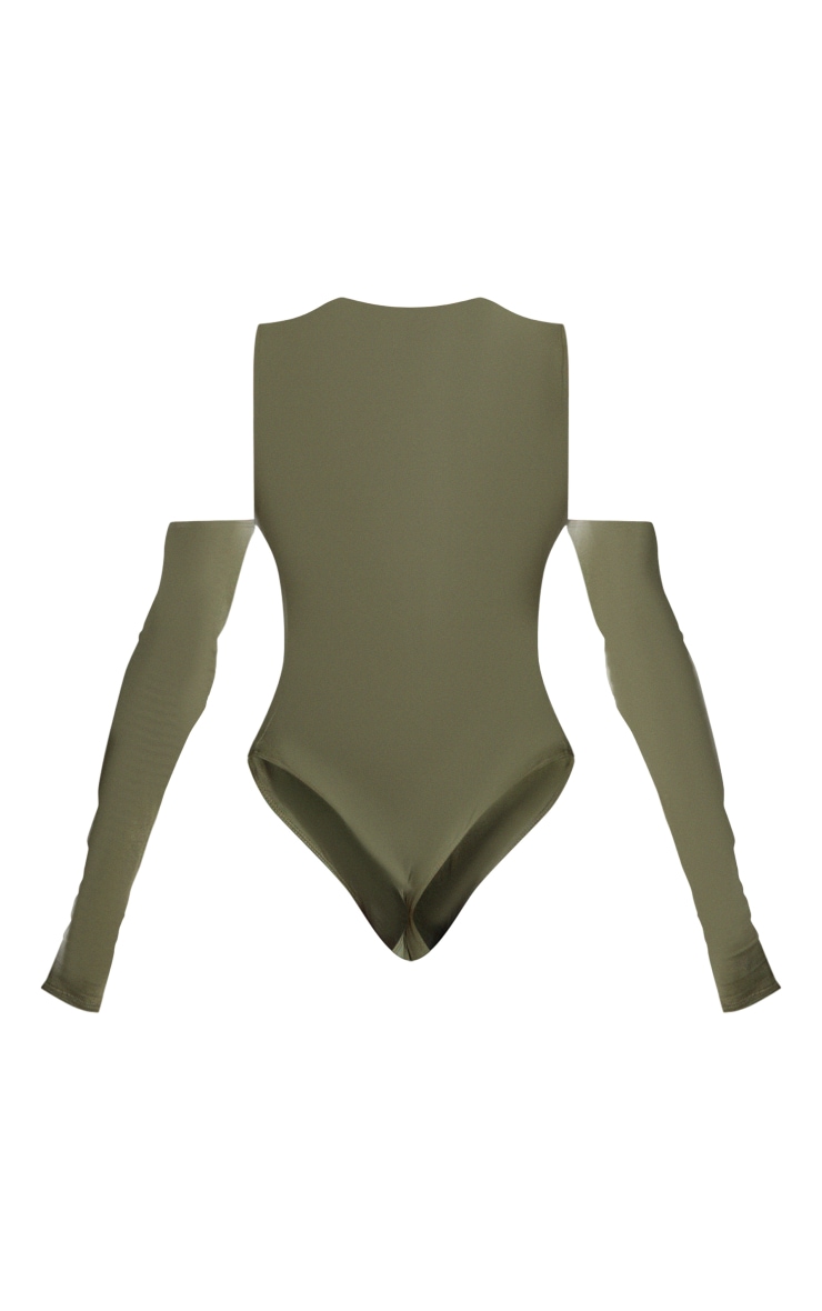 Khaki Jersey High Neck Cut Out Detail Bodysuit image 6