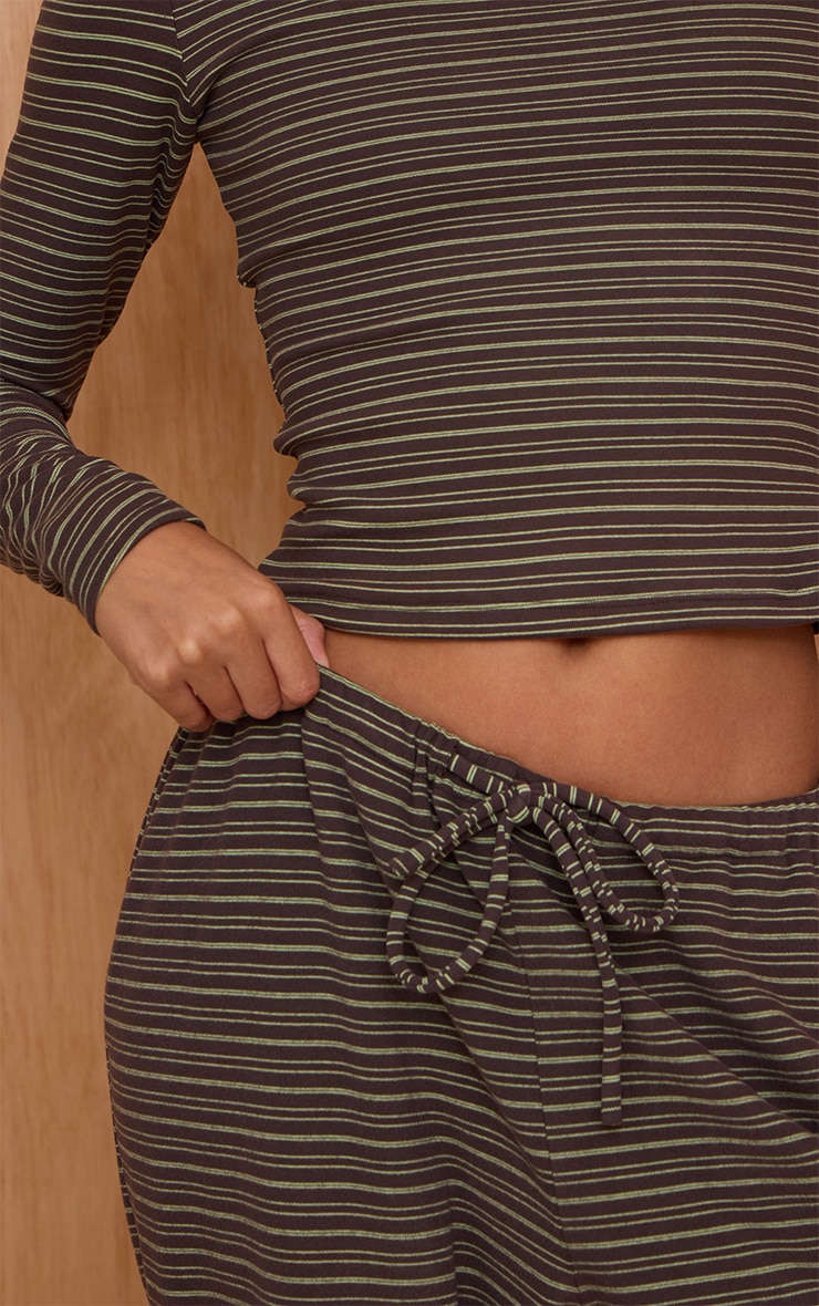 Dark Green Striped Soft Fleece Straight Leg Sweatpants image 4