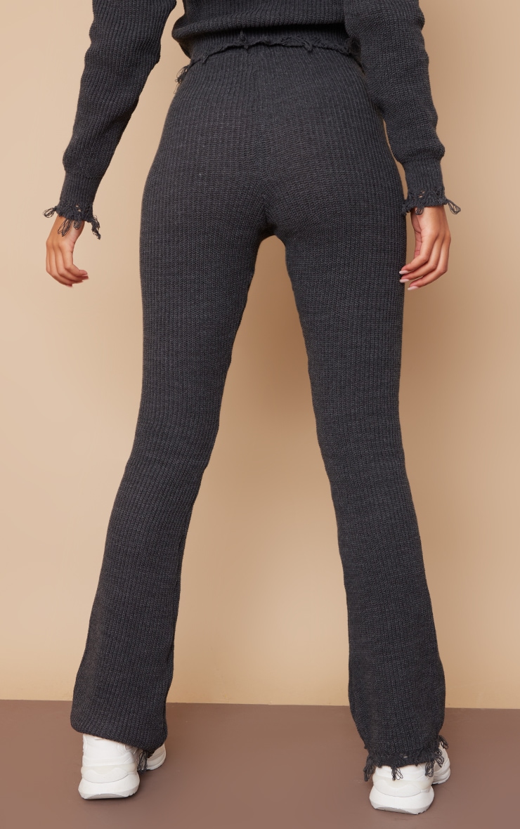 Tall Charcoal Knitted Distressed Straight Leg Flares image 3