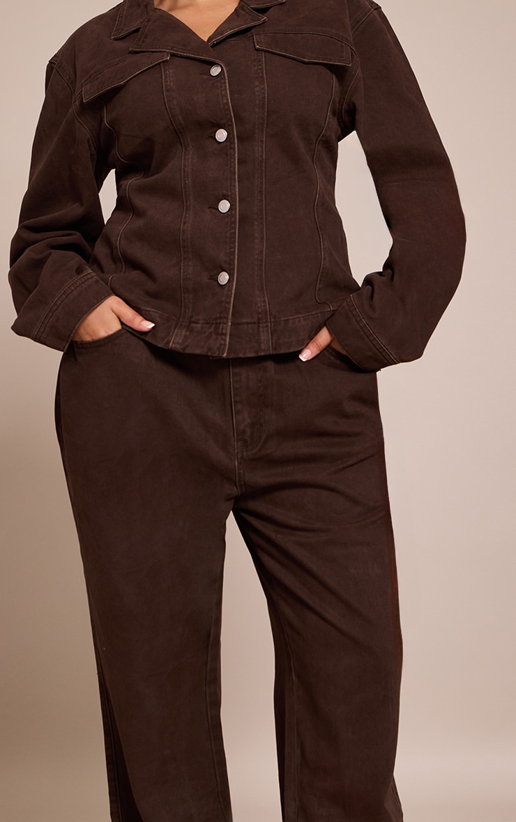 Plus Jean droit chocolat foncé à taille haute image 4