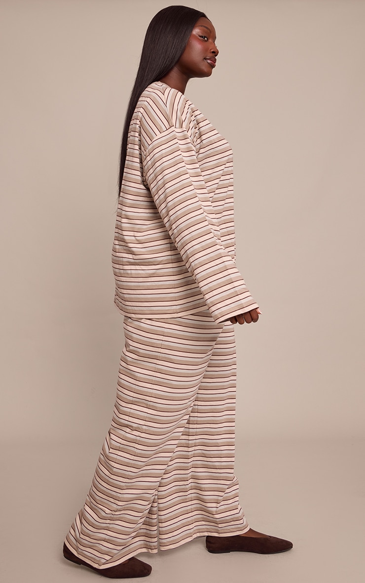 Plus Chocolate Striped Wide Leg Drawstring Trousers image 2