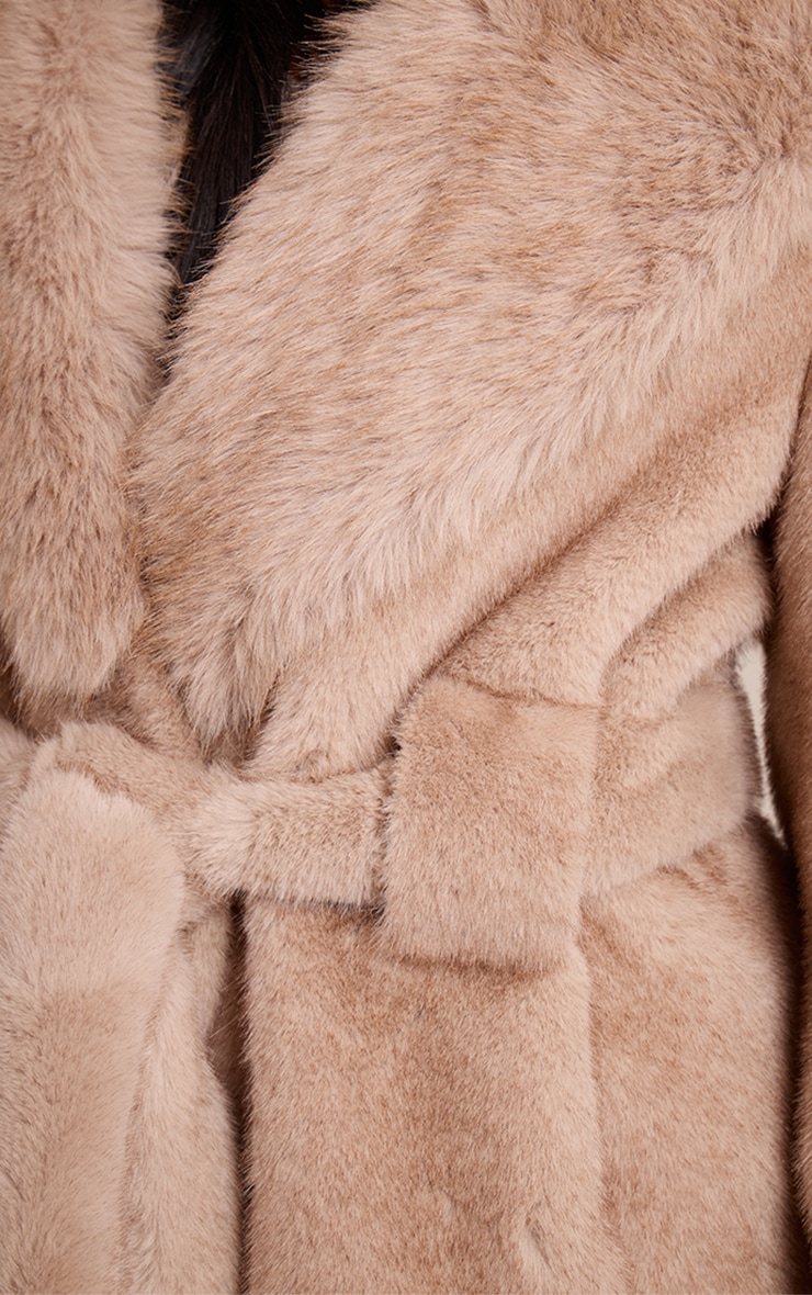 Tall Mushroom Plush Faux Fur Self Tie Coat image 4