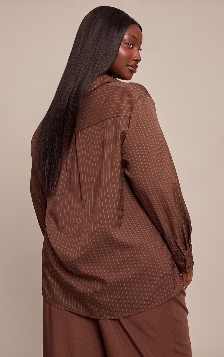 Plus Striped Chocolate Oversized Cotton Shirt image 2