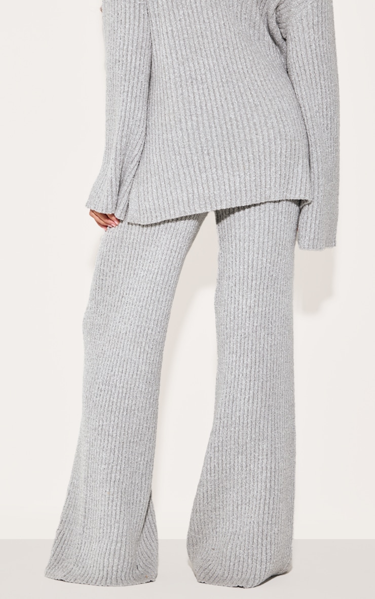 Ash Grey Rib Boucle Knit Wide Leg Pants image 3