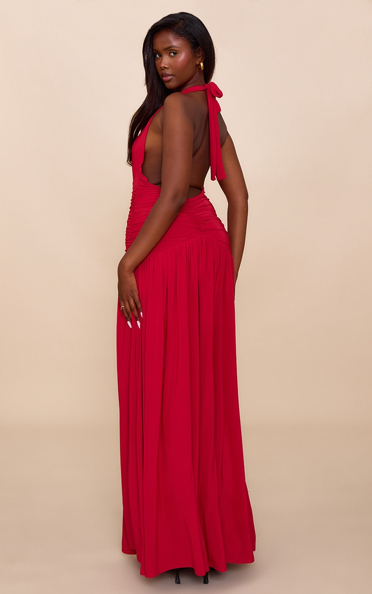 Red Double Layer Slinky Ruched Maxi image 2