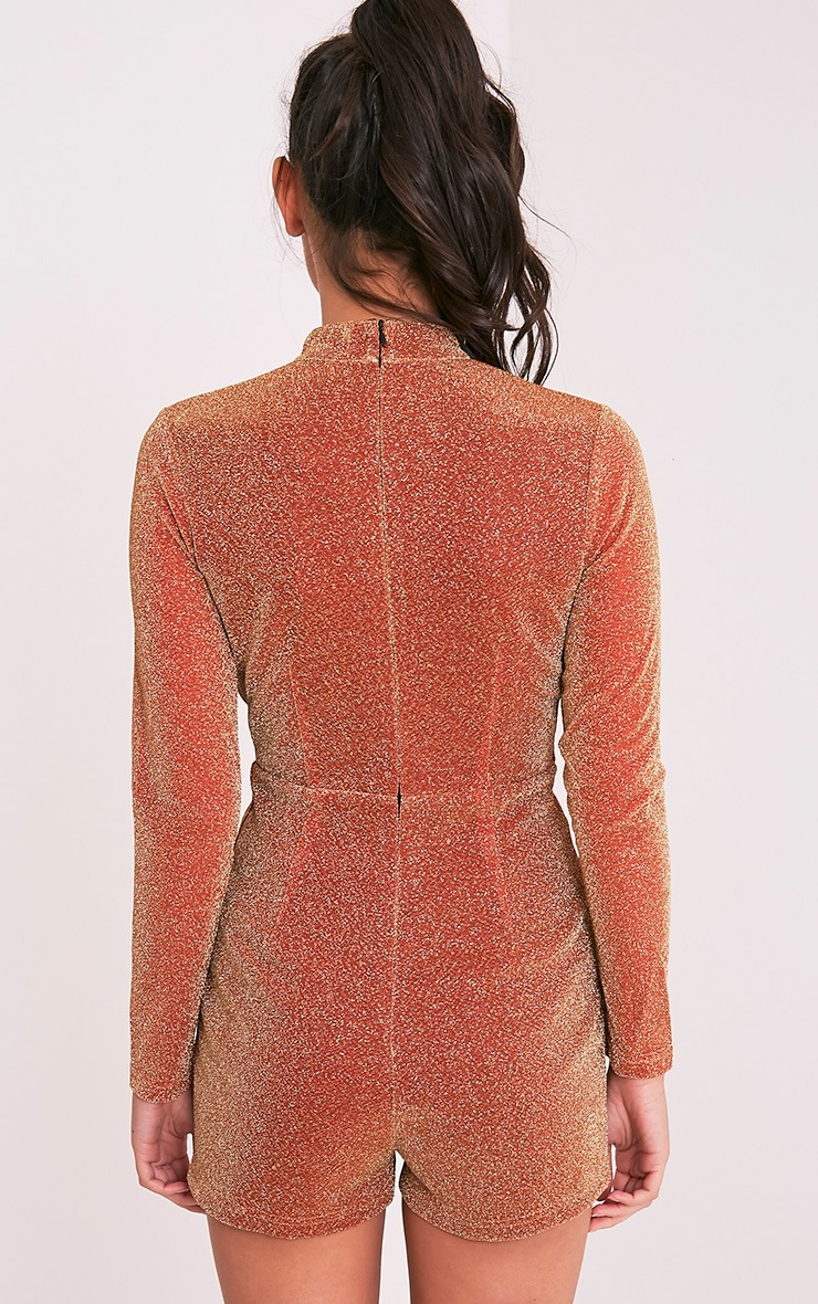 Kendra Bronze Sparkle Choker Neck Playsuit Jumpsuits & Playsuits