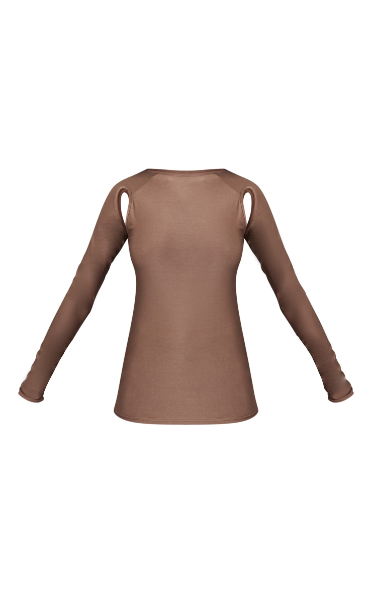 Tall Taupe Long Sleeve Cut Out Front Top image 5