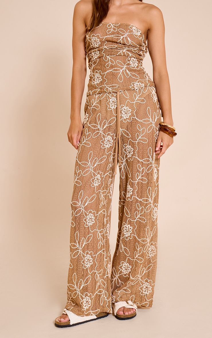 Tan Floral Crochet Drawstring Pant image 2