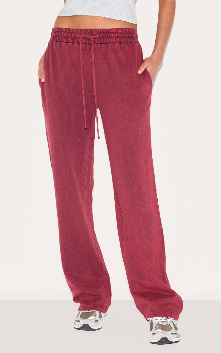 Burgundy Wash Wide Legged Sweatpants image 2