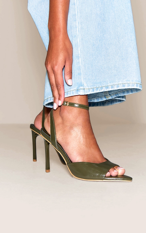Olive Point Toe Vamp Strap High Stiletto Heeled Sandals