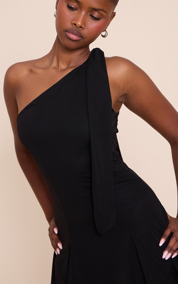 Black Tie Neck Godet Shift Dress image 4